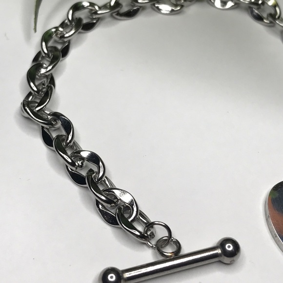 Stainless Steel Double Heart Pendants Link Bracelet Women’s Toggle Women Size 8” - Picture 4 of 9